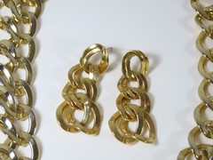 Monet Necklace Earrings Set Double Chain Link Drop Pierced Vintage Signed D2008