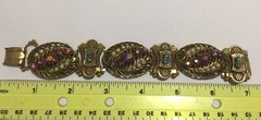Vintage Selro Selini Chunky Gold Tone,Pearl, AB Rhinestones Bracelet. 7 Inches.