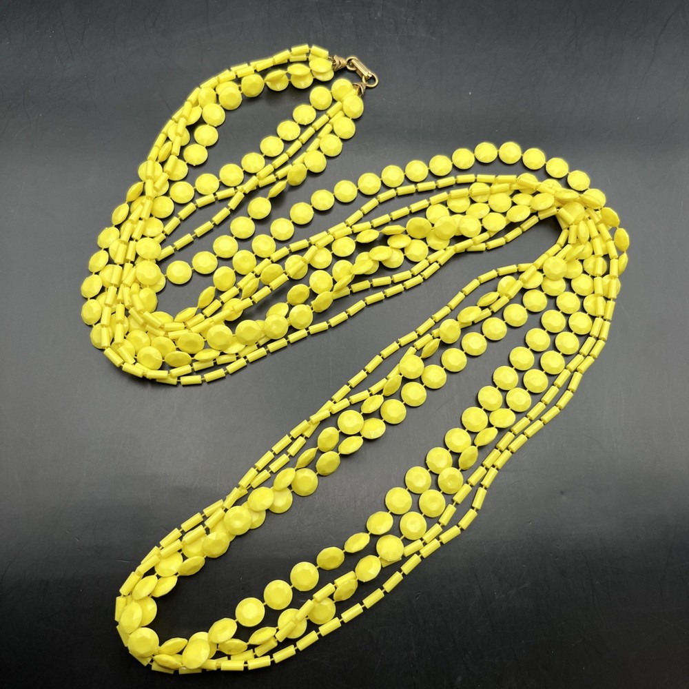 Extra Long Yellow Bead Necklace Bright Vibrant Colorful Bold 56 In Vintage