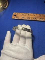 VTG Sterlng Silver Two Tone Hawaiian Etched Floral Bangle Bracelet Hawaiian +14g