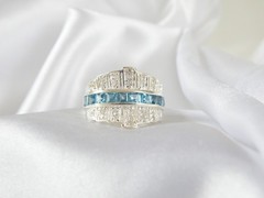 Vintage Sterling Silver 925 Channel Set Natural Heated Blue Topaz Ring Size 6