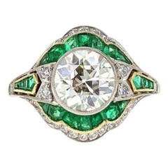Art Deco Style 2.90 Ct Lab-Created Diamond & Emerald Wedding Ring In 925 Silver