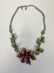 Vintage Kirks Folly Silver Tone Rhinestone Orchid Rhinestone Statement Necklace