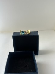 Vintage Blue Cubic Zirconia Ring Gold Plated Womens Size 8.5
