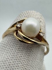 Antique 14k Gold Natural Pearl Diamond Ring Size 9.75
