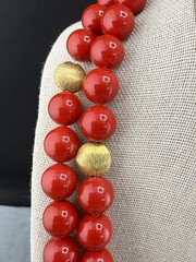 Vintage Gold Filled Red Glass Beaded Necklace 36″
