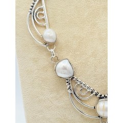 Sterling Silver Baroque Pearl Necklace – Artisan Ornate Design, c. 1990s–2000s
