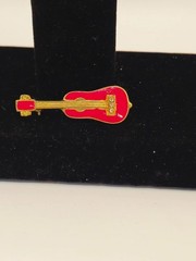 Vintage gold Plate Red Enamel Cloisonne Guitar Brooch
