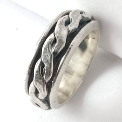 Vintage MEXICO Sterling Silver Rope Twist Black Oxidized Spinner Band Ring 6.25