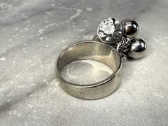 Vintage Silver Tone Dangle Rhinestone Silver Ball Ring Size 8.5