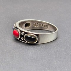 Vintage Sterling Silver Multi Gemstone Ring Size 7.75 Lapis Malachite Coral Onyx