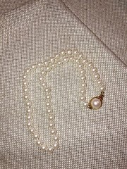 Carol Lee Knotted Single Strand Faux Pearl Clasp Necklace Gold Tone Signed