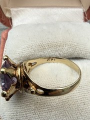 Vintage 14k Yellow Gold 4Ct+ Synthetic Color Change Sapphire Cocktail Ring Sz 7