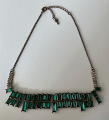 Emerald Green Rhinestones Art Deco Fashion Necklace Vintage RARE