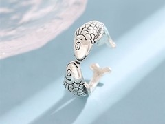 Retro 925 Sterling Silver Goldfish Open Ring Adjustable Animal Jewelry Women