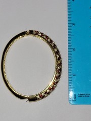 Red White Rhinestone Goldtone Hinge Bangle Bracelet Glam Fashion CostumeJewelry