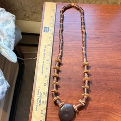 Vintage Multi-Natural Materials Bead Necklace Bohemian Wood 26″ Tribal Design