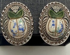 Vintage Whiting and Davis scarab Egyptian revival clip on earrings rare
