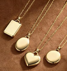 Love Heart Locket Necklace 14K Gold-Filled Oval Rectangle Photo Holder for Women
