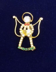 Angel Rhinestone Choir Pin Brooch Christmas Singer Beautiful Holiday