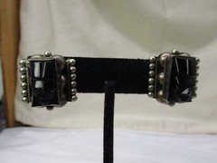 Mexico Sterling Silver Carved Black Onyx Mask Screw Back Earrings 1 x 1″ #721