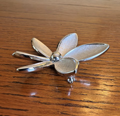 Vintage Crown Trifari Textured Silver Floral Flower Pin Brooch MCM