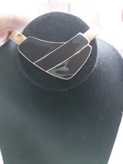 Vtg Choker Flatten Snake goldtone Signed TRIFARI black Enamel Statement 70s-80s