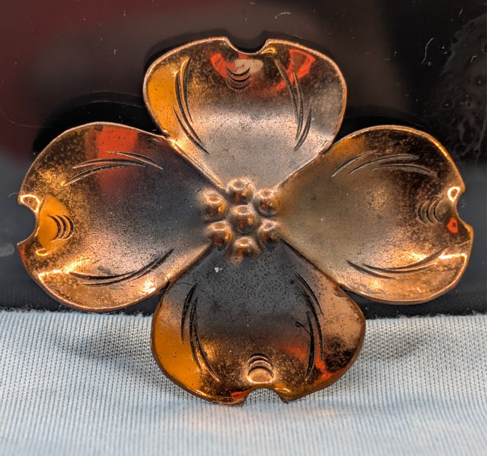 Vintage Stuart Nye Copper Dogwood Pin Brooch Hand Wrought Signed Mid Century