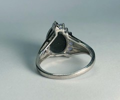 Vintage Estate BLACK-BLUE AUSTRALIAN FIRE OPAL & Tanzanites Sterling Silver Ring