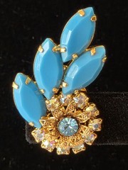 Juliana DE VTG Turquoise Marquise Pendant Necklace Clip Earrings Set READ Detail