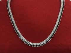 Vintage Signed 925 Sterling Silver Onyx Clear Cubic Zirconia Statement Necklace