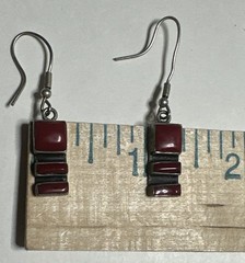 Vintage Nickel Silver Red Jasper Modernist Drop Hook Earrings