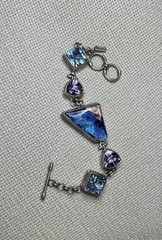 57. SARDA 925 Dichronic Glass Pink Blue Gem Linked Bracelet 6 7/8-7 3/8″, 40.3g