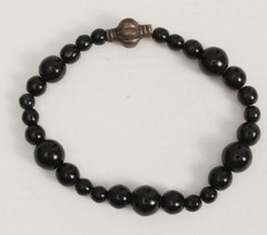 Black Onyx Bead Bracelet 7 Inches Stretchy with Boho Charm Vintage