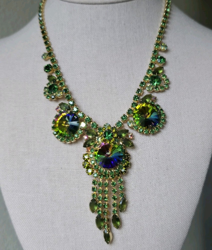 Vintage Juliana Necklace Watermelon Rivoli Rhinestone Tassel Please READ
