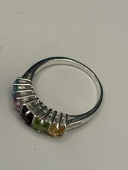 925 Sterling Silver Size 9 Ring Citrine, Emerald, Garnet, Amethyst, Topaz 3.4g