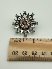 Vintage Starburst Pin Brooch w Faux Pearls & Turquoise & Purple Rhinestone