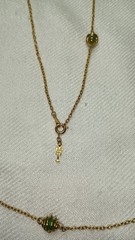 Vintage Crown Trifari Gold Tone Green Spring Ball Chain Station Necklace 29 in