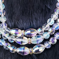 Vintage 1950s 3 Strand Aurora Borealis AB Necklace Choker Alice Caviness