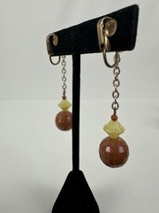 Vintage Brown And Yellow Clip On Earrings From Estate