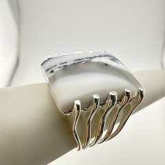 JTV Opal Ring Dendritic Artisan Modernist Sterling Silver sz 8 Cabochon Arya