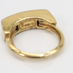 Vtg Trifari Green Channel Set Rhinestone Gold Tone Ring Size 7 Adjustable Signed