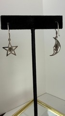 Vintage Sterling Silver SOMA Moon & Star Mismatch Earrings Lapis Celestial 925