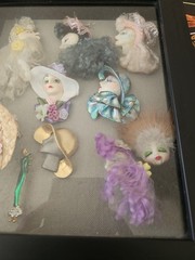 VTG LOT Of 10 LADIES Face & Body PINS/Brooches Framed In Shadow Box 11.75″x 9.5