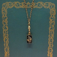 Vintage 14k Gold Onyx Seed Pearl Charm Pendant Fob Victorian Revival Midcentury