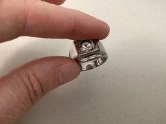 Vintage Uncas mens signet ring 18KT HGE white gold plated CZ? stone size 8.75-9