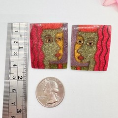 Vintage Picasso Style Cubist Faces In Resin Stud Earrings Artsy Art Teacher