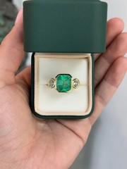 3.90 Ct Natural Emerald Art Deco Vintage Engagement Ring 14K Yellow Gold FN