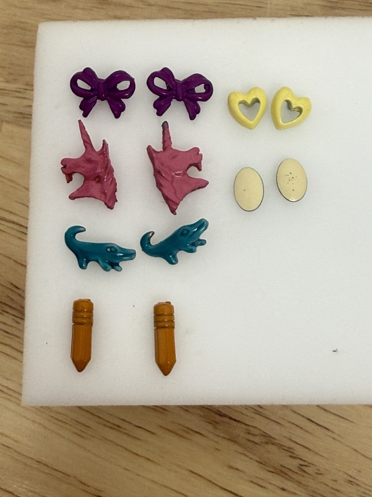 Vintage Stud Earrings Pierced Ear Post Back 1980s Retro Fashion Lot of 6