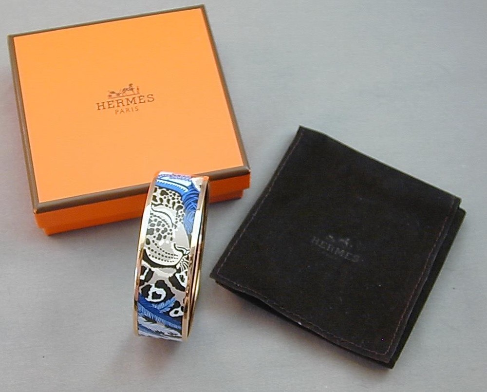 Hermes Jaguar Quetzal L Mediterannee Enamel Bangle Bracelet In Box